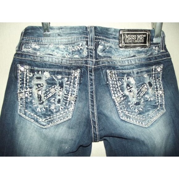 Miss Me Jeans Womens 27 X 30" JE13048L Signature Rise boot studded rhinestones - Picture 8 of 13
